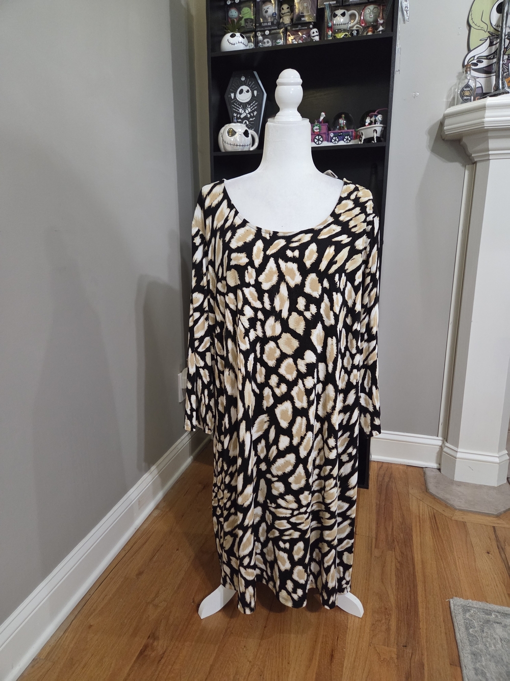 new directions Black and Beige Animal Print Long Sleeve Dress